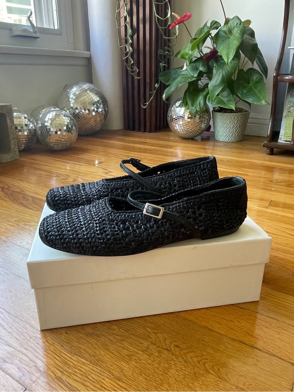 Freda Salvador JULES black raffia Mary Jane flat